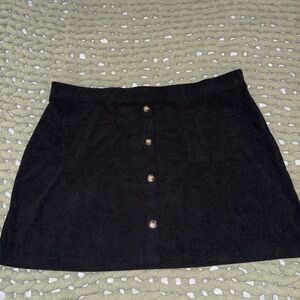 Black Corduroy Mini Skirt with Button Detail